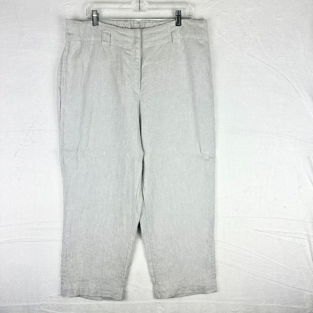 Chico's Cross Dye Linen Crops Pants Size 16 Light Gray Zip Fly Lagenlook